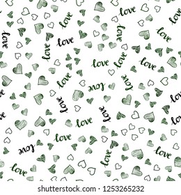 Dark Green vector seamless pattern with phrase LOVE YOU, hearts. Colorful gradient phrase LOVE YOU, hearts in abstract style. Design for wallpaper, fabric makers.