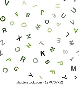 Dark Green vector seamless pattern with ABC symbols. Blurred design in simple style with signs of alphabet. Design for textile, fabric, wallpapers.