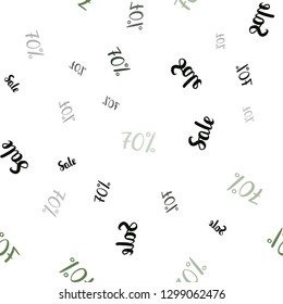 Dark Green vector seamless pattern with 70 percentage signs. Colored words of sales with gradient on white background. Backdrop for super sales on Black Friday.