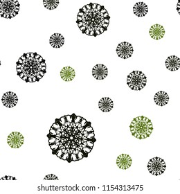 Dark Green vector seamless template with ice snowflakes. Modern geometrical abstract illustration with crystals of ice. Pattern for trendy fabric, wallpapers.
