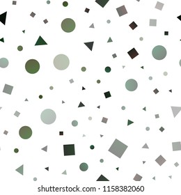 Dark Green vector seamless template with crystals, circles, squares. Illustration with set of colorful circles, triangles, squares. Trendy design for wallpaper, fabric makers.