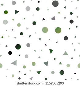 Dark Green vector seamless template with crystals, circles. Illustration with set of colorful circles, triangles. Pattern for design of fabric, wallpapers.