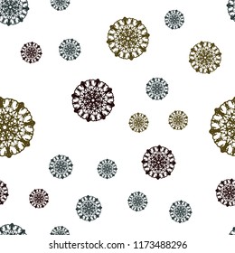 Dark Green vector seamless template with ice snowflakes. Glitter abstract illustration with crystals of ice. Template for business cards, websites.