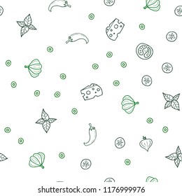 Dark Green vector seamless template with organic meal. Beautiful colored illustration with food in doodle style. Pattern for ads of breakfast, lunch, dinner.