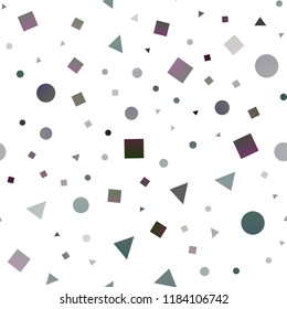 Dark Green vector seamless template with crystals, circles, squares. Illustration with set of colorful circles, triangles, squares. Design for textile, fabric, wallpapers.