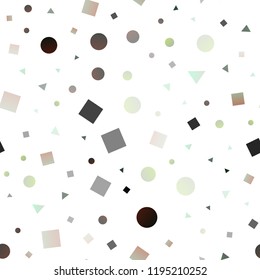 Dark Green vector seamless template with crystals, circles, squares. Circles, lines, rhombus with colorful gradient. Template for business cards, websites.
