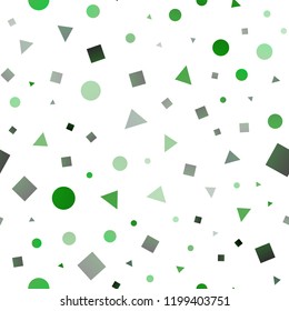 Dark Green vector seamless template with crystals, circles, squares. Glitter abstract illustration with spheres, squares, lines. Trendy design for wallpaper, fabric makers.