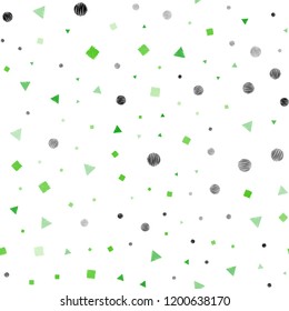 Dark Green vector seamless template with crystals, circles, squares. Circles, lines, rhombus with colorful gradient. Pattern for design of window blinds, curtains.