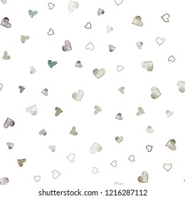 Dark Green vector seamless template with doodle hearts. Beautiful colored illustration with hearts in celebration style. Pattern for marriage gifts, congratulations.