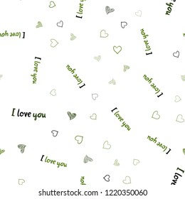 Dark Green vector seamless template with doodle hearts. Blurred decorative design in doodle style with hearts. Template for Valentine's greeting postcards.
