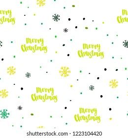 Dark Green vector seamless template with ice snowflakes. Shining colorful illustration with snow on abstract template. Design for textile, fabric, wallpapers.