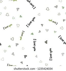 Dark Green vector seamless template with doodle hearts. Hearts on blurred abstract background with colorful gradient. Pattern for marriage gifts, congratulations.