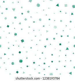 Dark Green vector seamless template with crystals, circles, squares. Abstract gradient illustration with circles, triangles, cubes. Template for business cards, websites.