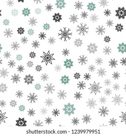 Dark Green vector seamless template with ice snowflakes. Decorative shining illustration with snow on abstract template. Template for business cards, websites.