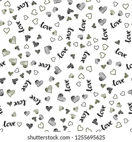 Dark Green vector seamless template with text LOVE YOU, hearts. Romantic illustration with colorful phrase LOVE YOU, hearts. Template for business cards, websites.