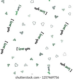 Dark Green vector seamless template with doodle hearts. Decorative shining illustration with hearts on abstract template. Pattern can be used for valentine's ad, booklets.