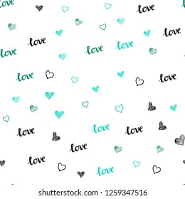 Dark Green vector seamless template with text LOVE YOU, hearts. Colorful illustration with quote LOVE YOU, hearts. Design for wallpaper, fabric makers.