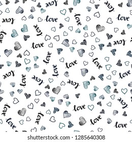 Dark Green vector seamless template with text LOVE YOU, hearts. Colorful gradient phrase LOVE YOU, hearts in abstract style. Texture for window blinds, curtains.