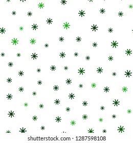 Dark Green vector seamless template with ice snowflakes. Shining colorful illustration with snow on abstract template. Pattern for trendy fabric, wallpapers.