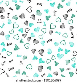 Dark Green vector seamless template with text LOVE YOU, hearts. Design in doodle style with text LOVE YOU, hearts. Design for textile, fabric, wallpapers.
