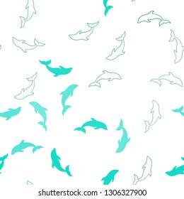 Dark Green vector seamless template with dolphins. Modern abstract illustration with sea dolphins. Pattern for websites of animals.
