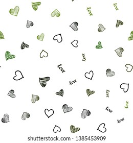 Dark Green vector seamless template with text LOVE YOU, hearts. Illustration with words of love, hearts in abstract style. Design for wallpaper, fabric makers.