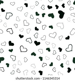 Dark Green vector seamless texture with lovely hearts. Glitter abstract illustration with colorful hearts in romantic style. Pattern for marriage gifts, congratulations.