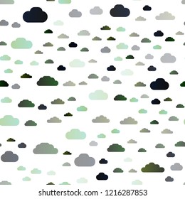 Dark Green vector seamless texture with cloudy sky. Colorful illustration with abstract clouds. Pattern for design of fabric, wallpapers.