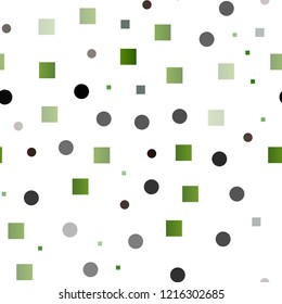 Dark Green vector seamless texture with disks, rectangles. Abstract illustration with colorful circles, rectangles. Pattern for design of fabric, wallpapers.