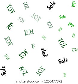 Dark Green vector seamless texture with selling prices 70 %. Gradient illustration with discount signs on white backdrop. Pattern for ads, posters, banners of sales.