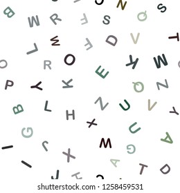 Dark Green vector seamless texture with ABC characters. Modern geometrical illustration with ABC english symbols. Template for business cards, websites.