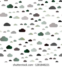 Dark Green vector seamless texture with cloudy sky. Illustration in abstract style with colorful clouds. Pattern for design of window blinds, curtains.