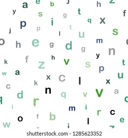 Dark Green vector seamless texture with ABC characters. Abstract illustration with colored latin alphabet. Design for textile, fabric, wallpapers.