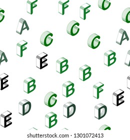 Dark Green vector seamless texture with 3D ABC characters. Abstract illustration with 3D ABC symbols. Design for wallpaper, fabric makers.