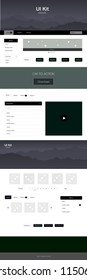 Dark Green vector style guide with mountains. Web ui kit with abstract gradient hills in its header. Template for landing pages of leisure.