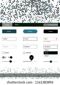 Dark Green vector style guide with circles. Beautiful ui ux kit with colorful dots in its header. This template you can use for landing pages.