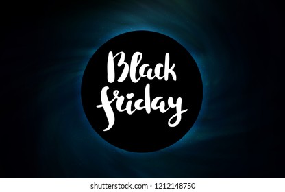 Dark Green vector template with a black hole, space. Abstract illustration with glitter colorful cosmic stars. Template for Black Friday sales.