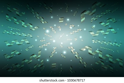 Dark Green vector template with carnival confetti. Beautiful colored illustration with ribbon in celebration style. The template can be used as a background for postcards.