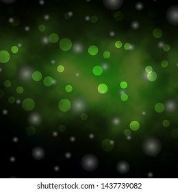 Dark Green vector template with circles, stars. Abstract design in gradient style with bubbles, stars. Design for your commercials.