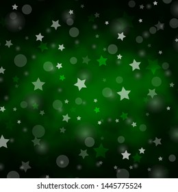Dark Green vector template with circles, stars. Abstract illustration with colorful spots, stars. Design for wallpaper, fabric makers.