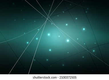 Plantilla de vector verde oscuro con cristales, círculos. Ilustración abstracta brillante con esferas, líneas triangulares. Patrón de folletos y folletos