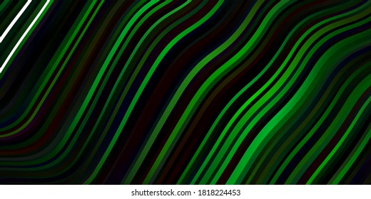 Plantilla de vector verde oscuro con líneas curvas. Nueva ilustración de color con líneas dobladas. Diseño para su promoción comercial.