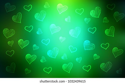 Dark Green vector template with doodle hearts. Illustration with hearts in love concept for valentine's day. Pattern can be used for valentine's ad, booklets.