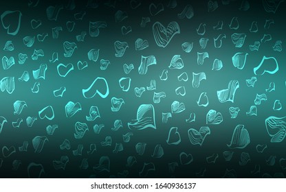 Dark Green vector template with doodle hearts. Glitter abstract illustration with colorful hearts in romantic style. Pattern for marriage gifts, congratulations.