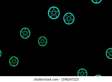 Dark Green vector template with esoteric signs. Colorful vintage illustration with gradient alchemy shapes. Background for esoteric, mystic designs.