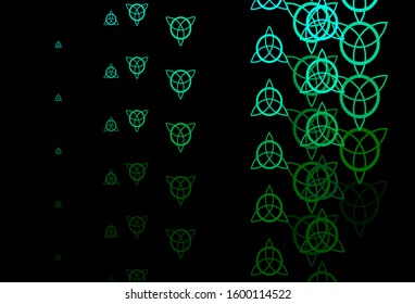 Dark Green vector template with esoteric signs. Colorful mystic symbols with a gradient in ancient style. Simple design for occult depiction.