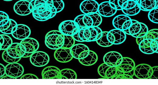 Dark Green vector template with esoteric signs. Colorful vintage illustration with gradient alchemy shapes. Simple design for occult depiction.