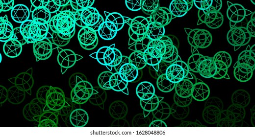 Dark Green vector template with esoteric signs. Abstract illustration with gothic gradient shapes. Simple base for your occult design.