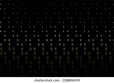 Dark green vector template with EUR, USD, GBP, JPY. Illustration with dollar, USD, usa signs on white template. Smart design for your business advert of economic, wealth.
