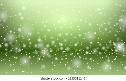 Dark Green vector template flying snowflakes, snowstorm, snowfall, blizzard background for a Christmas banner. Flying shining particles in space.